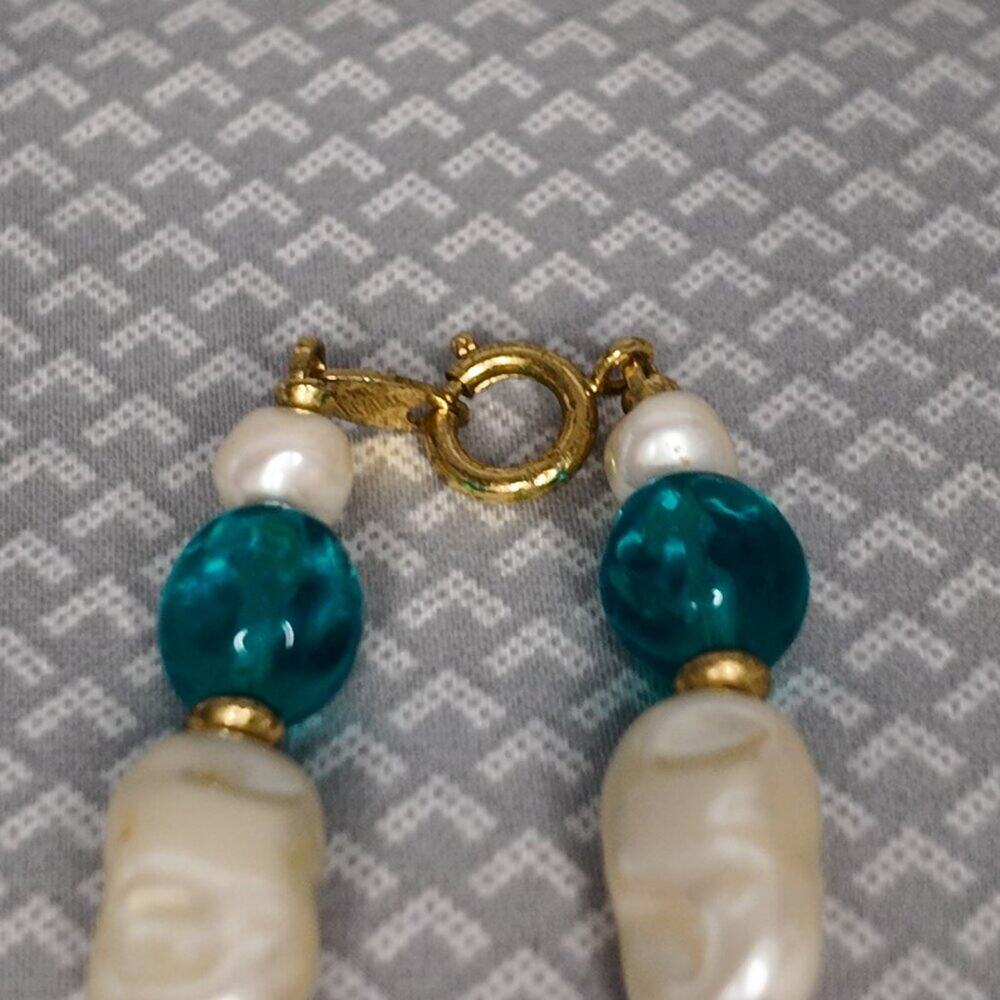 TRIFARI TM Vintage Faux Baroque Pearl Necklace with Turquoise & Purple Beads - Picture 7 of 10